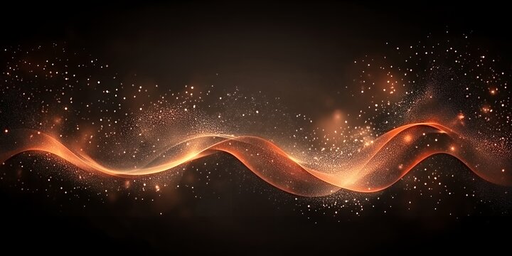 Glowing orange waves with shimmering particles against a dark starry background