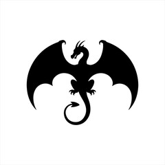 Black silhouette of a mythical dragon with wings spread wide