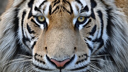 Obraz premium Close-up of a Siberian tiger, showcasing detailed fur texture and ferocious gaze, highlighting endangered species awareness