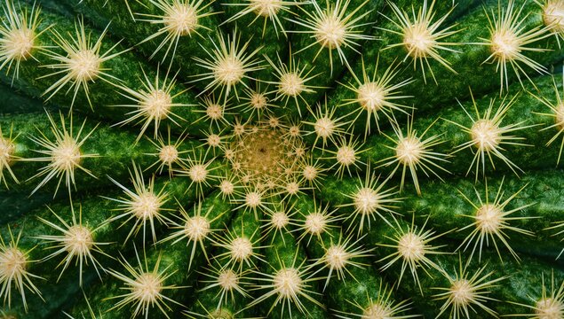 Closeup of a textured green cactus featuring sharp, spiny needles, ideal for UI backdrop
