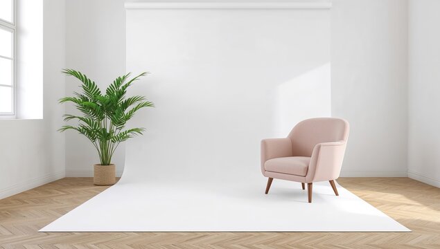 Parquet flooring with an armchair and indoor plant, enhancing relaxation and interior design