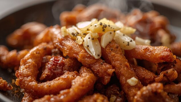 Spiced deep-fried pork intestines prepared with seasoning, processed meat risk