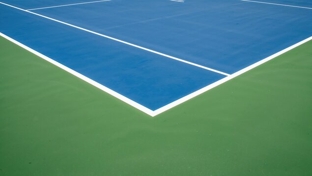 Tennis court lines on a hard surface, recreational setting for athletic activities
