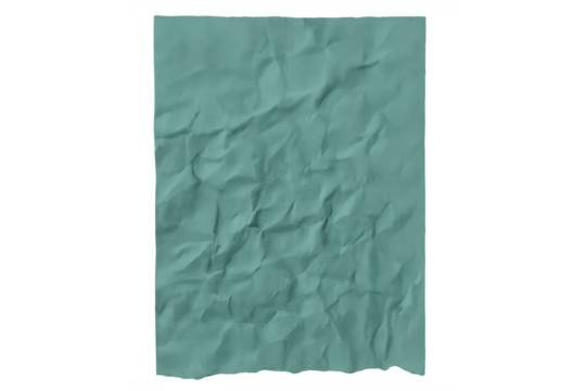 Crumpled green paper texture on transparent background, showing distressed surface for design element and abstract concept
