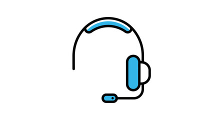 Headset icon with microphone, blue and black outline.