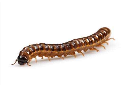 Brown Superworm Larvae on a White Background - Isolated Horizontal Shot of Zophobas Morio Insect