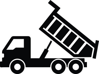 Dump truck lifting bed heavy transport machine for industrial worksite design Vector silhouette