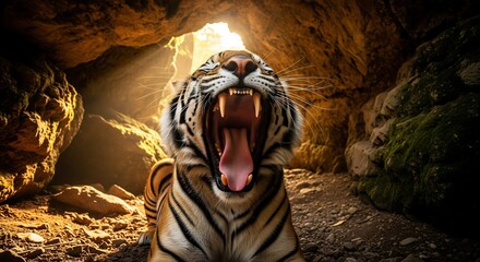 Portrait of a striped Bengal tiger, a resting feline predator, captured in the zoo, highlighting its wild nature and majestic head