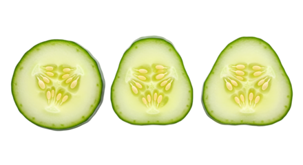 Three Sliced Cucumber Rounds with Seeds slices green