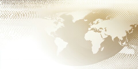 Faded world map with swirling golden halftone dots overlay on white globe