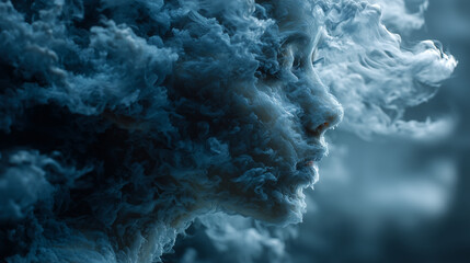 Ethereal woman face formed from clouds digital artwork concept art