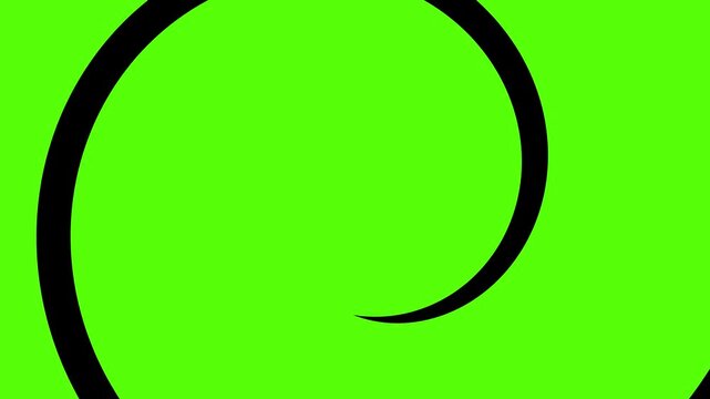 Swirling neon green spiral on black background transforming into a blank green backdrop