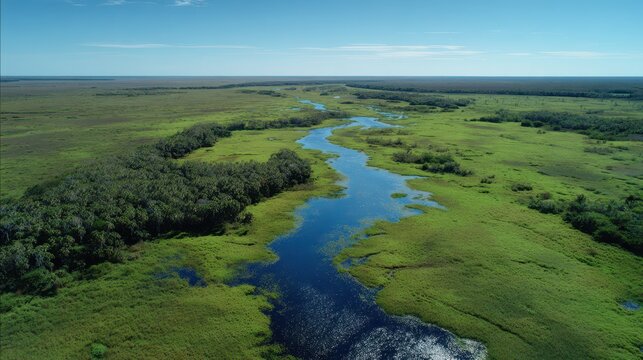 Aerial View of Alligator Alley: Exploring the Lush Green Landscapes of Florida's Everglades