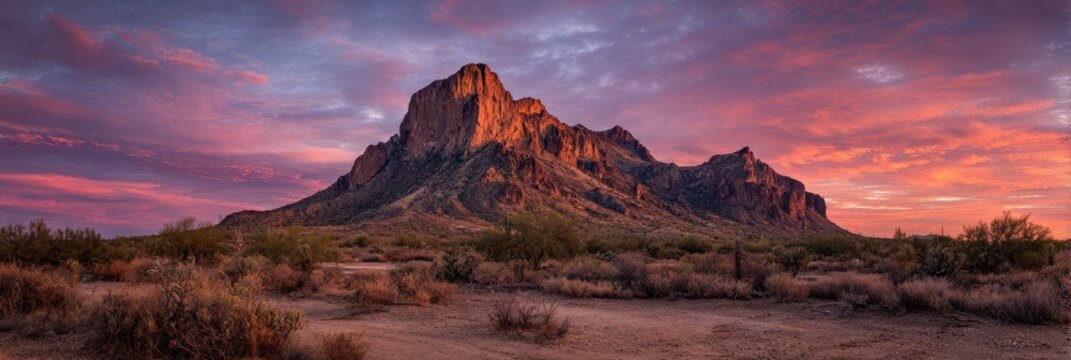 Breathtaking Sunset Over Picacho Peak: A Majestic Desert Landscape in Arizona State Park