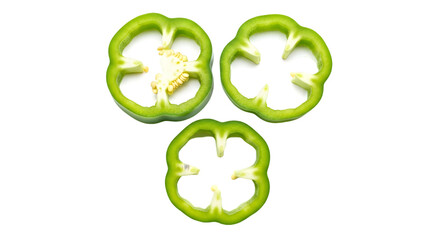 Three Slices of Green Bell Pepper on White Background