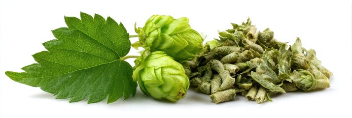 Dried Hop Pellets: Essential Ingredients for Brewing Beer, Isolated on Clean White Background