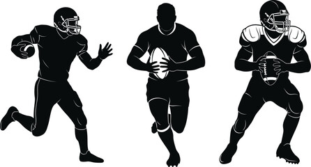Three silhouette american football players in action poses on white background © Farhan