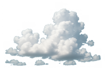 Fluffy white cumulus cloud isolated on transparent background illustrating weather, atmosphere, and climate concepts