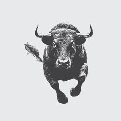 Big Brown Angry Bull  in witch hat with collage element with retro grainy texture