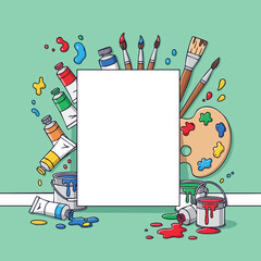 Creative art supplies frame with blank space for your masterpiece perfect for artistic concepts and studio inspiration