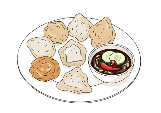 Pempek Palembang Traditional Indonesian Fishcake Food Illustration