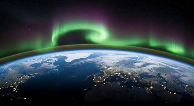 Stunning view of the earth with a vibrant aurora borealis display
