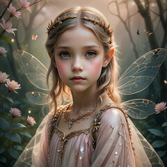 Portrait of a little fairy in the magic woods