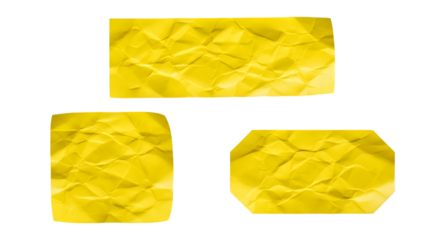 Three Yellow Crumpled Paper Shapes wrinkled texture