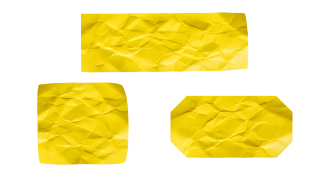 Three Yellow Crumpled Paper Shapes wrinkled texture