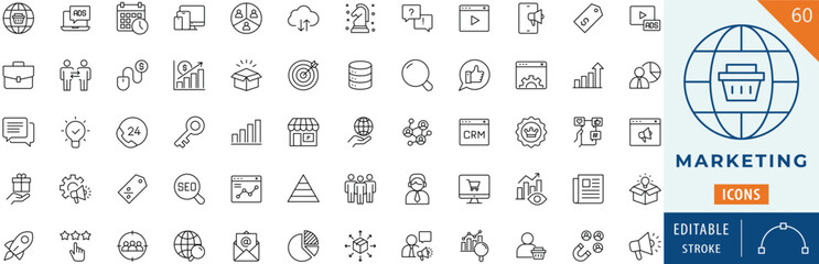 Marketing icon collection set. Editable stroke.