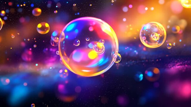 Vibrant soap bubbles with neon lights

