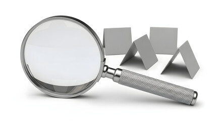 Fototapeta premium A detailed view of a magnifying glass next to four folded cards