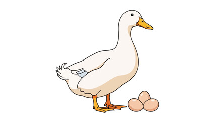 Cartoon Duck with Eggs Poultry Farming and Domestic Animal Illustration