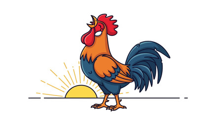 Cartoon Rooster Crowing at Sunrise Vector Illustration © Syam Artwork