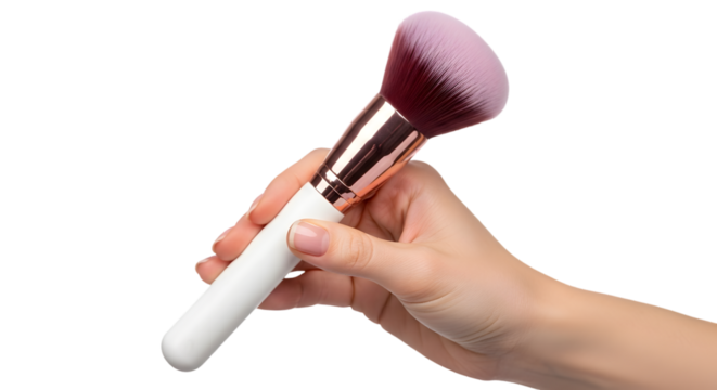 Hand Holding a Makeup Brush with Pink and Purple Bristles