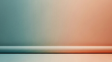Minimalist studio background with smooth gradient wall featuring teal and orange colors and curved seamless floor stage