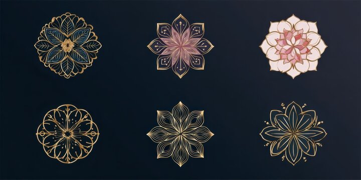 Elegant Floral Logo Collection: A Set of Luxurious Flower Ornaments for Brand Identity