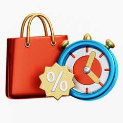 Shopping Bag & Clock Discount isolated on white
