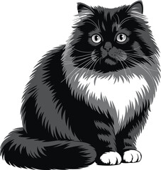 Cute Cat Vector Illustration for T-Shirts and Stickers, Adorable Kitty Graphic for Digital and Print Designs