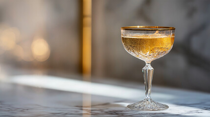Elegant Crystal Champagne Coupe on Marble Table