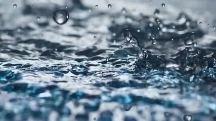 Close up of water droplets creating a crown splash effect on a reflective surface with ripples - Powered by Adobe
