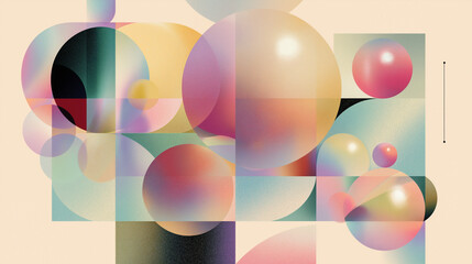 Abstract Geometric Art with Colorful Spheres and Gradient Blocks