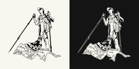 Hiker Character Vector Illustration on Mountain Trail