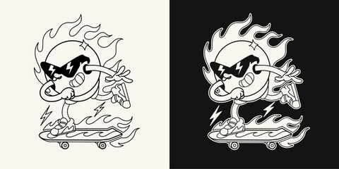 Cute Sun Skateboarding Character Vector Illustration