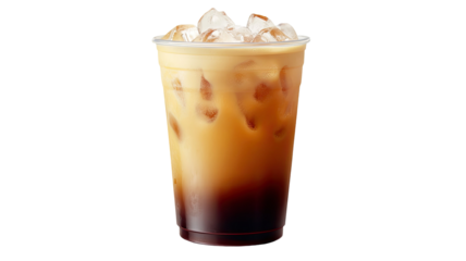 Refreshing iced milk tea cold drink beverage with ice cubes creamy sweet flavor cafe style summer refreshment isolated on white background