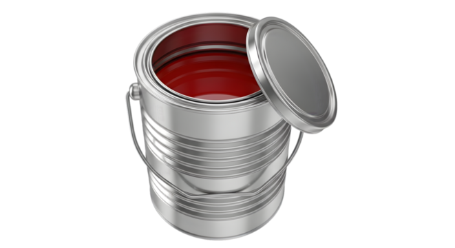 Open Silver Paint Can with Red Paint metal can open can