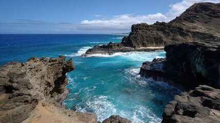 Halona Blowhole: Majestic Volcanic Rock Formation and Scenic Seascape in Oahu, Hawaii