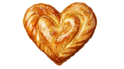 Heart shaped puff pastry cookie sweet baked dessert golden flaky bakery treat romantic snack isolated on white background