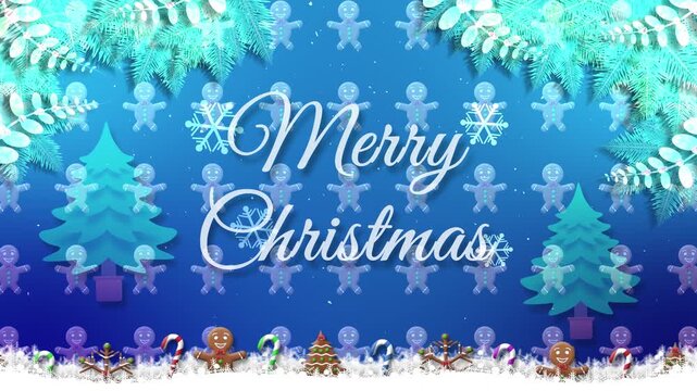 A cheerful holiday design featuring "Merry Christmas" wishes. A repeating pattern of gingerbread men creates a fun and festive backdrop.