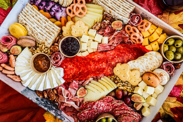 close up of a colorful charcuterie board